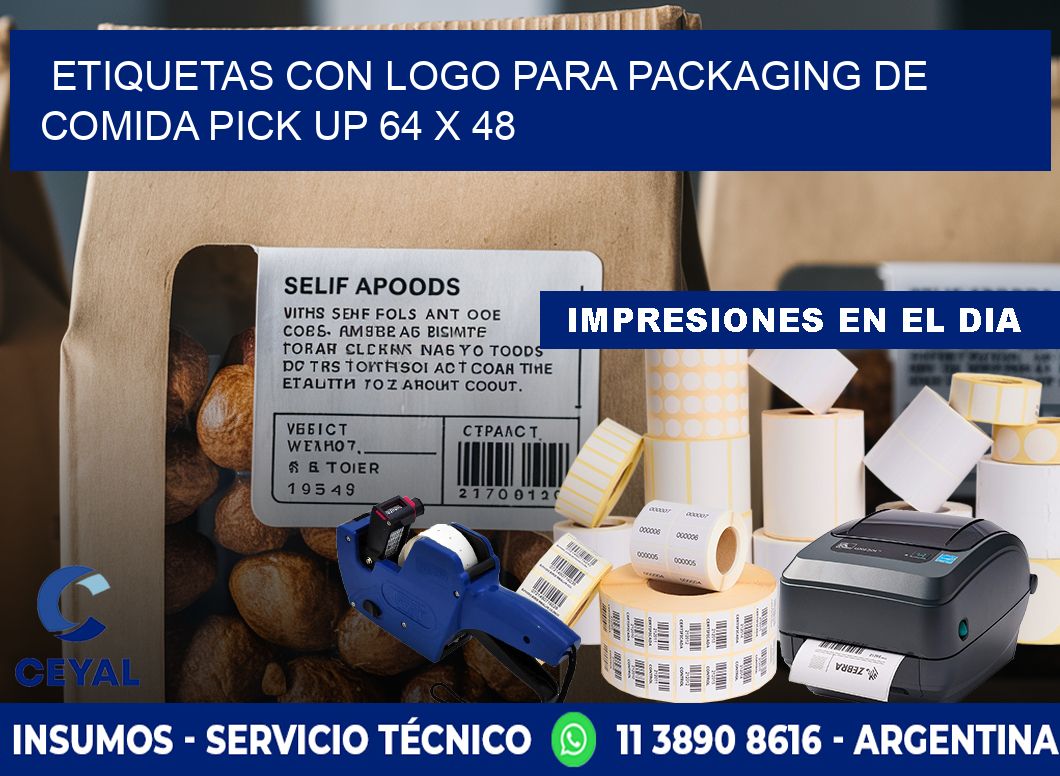 Etiquetas con logo para packaging de comida pick up 64 x 48