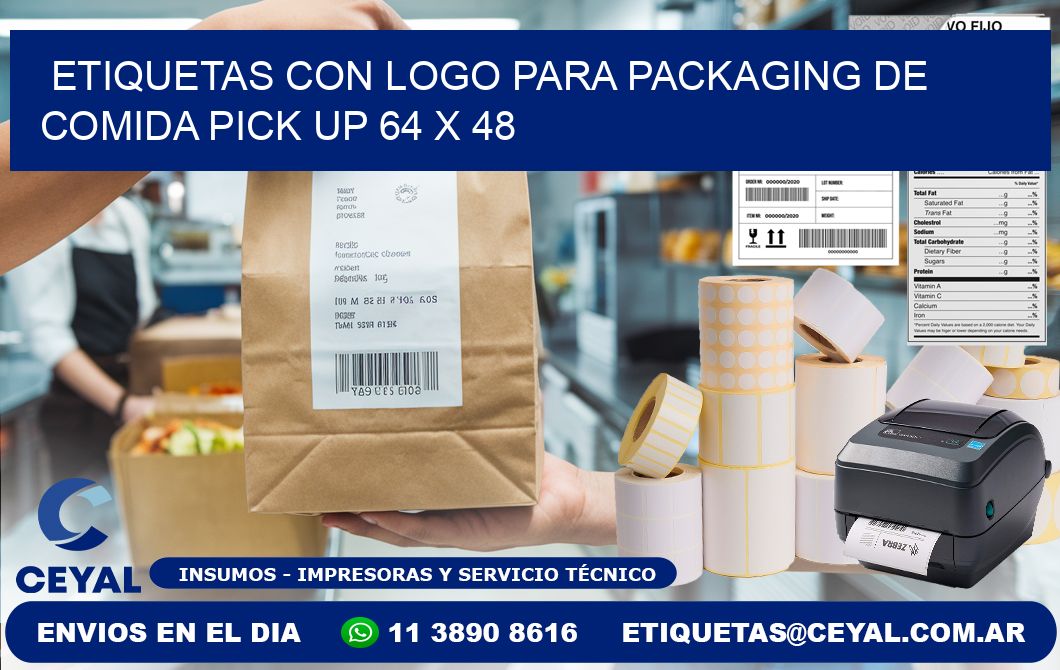 Etiquetas con logo para packaging de comida pick up 64 x 48