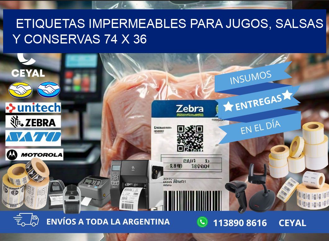 Etiquetas impermeables para jugos, salsas y conservas 74 x 36