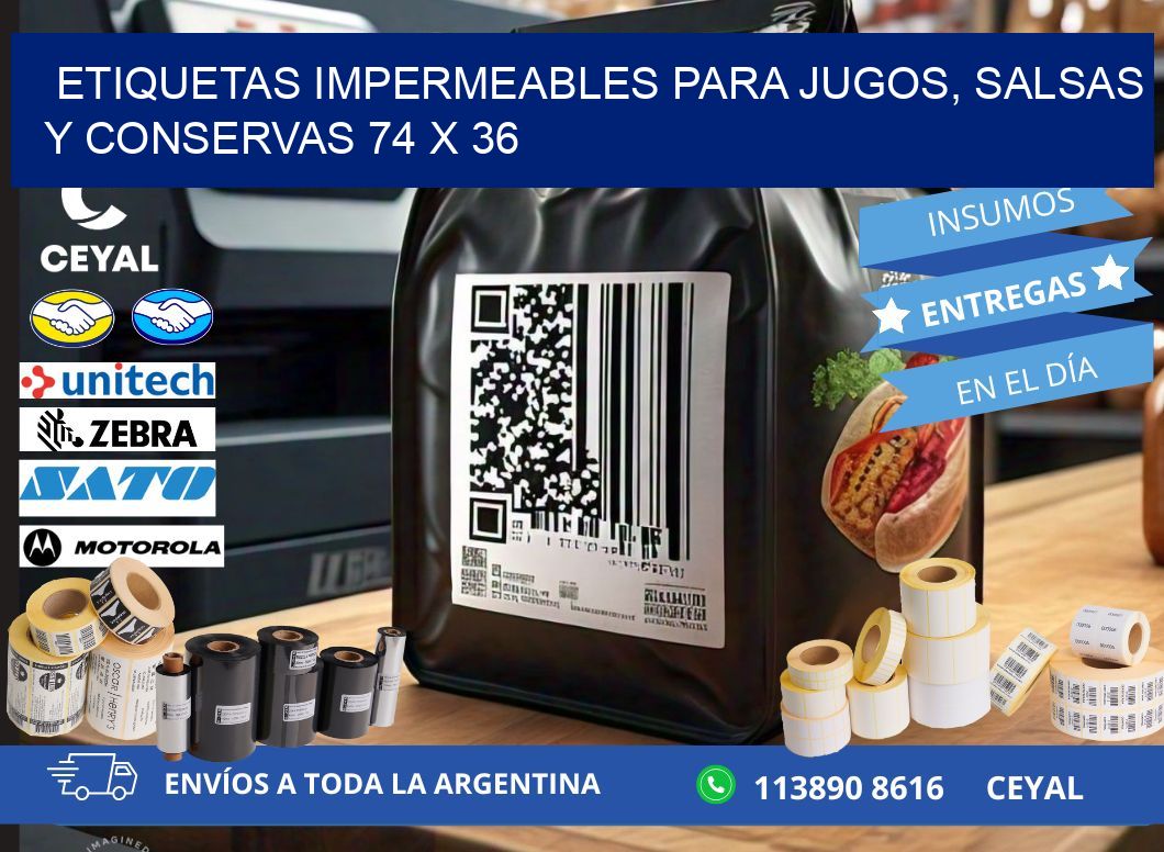 Etiquetas impermeables para jugos, salsas y conservas 74 x 36