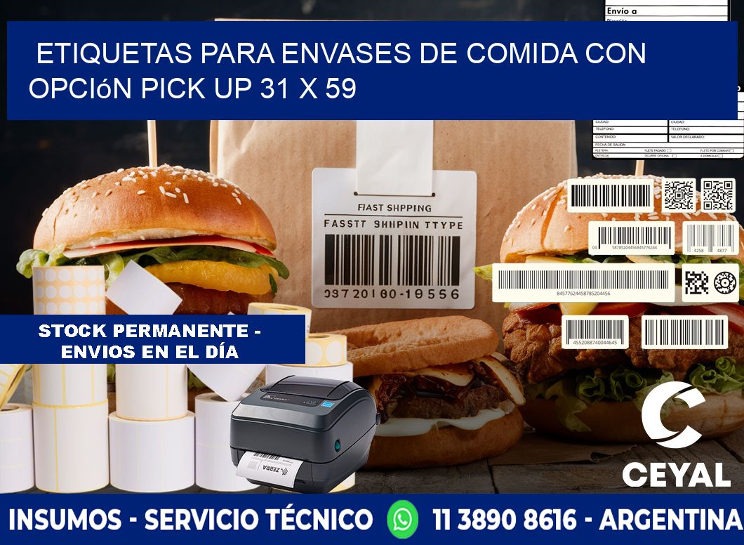 Etiquetas para envases de comida con opción pick up 31 x 59