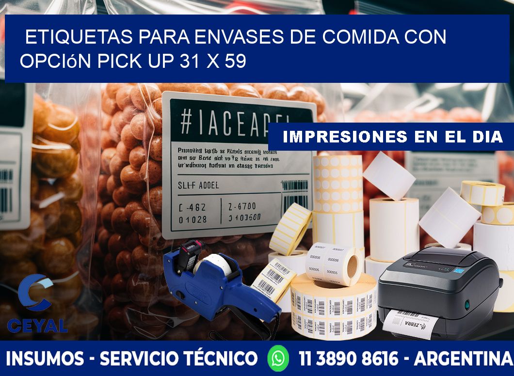 Etiquetas para envases de comida con opción pick up 31 x 59