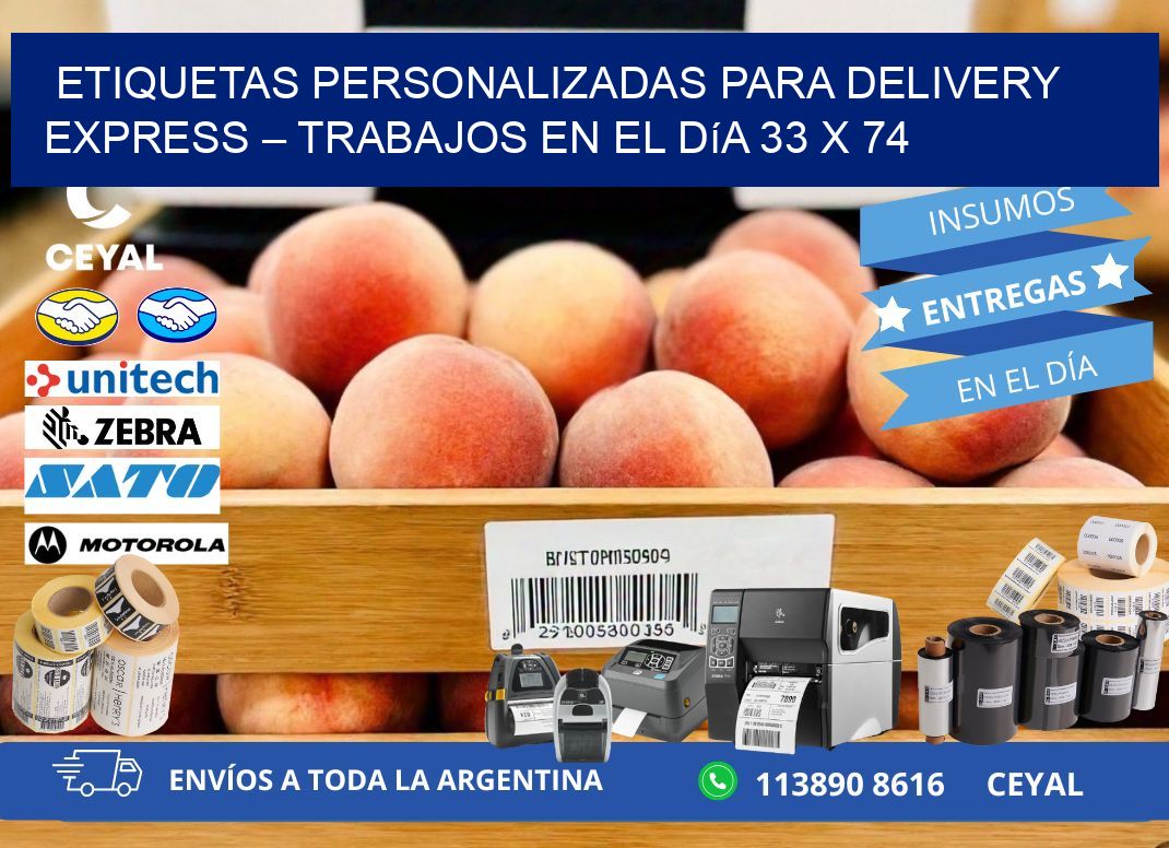 Etiquetas personalizadas para delivery express – Trabajos en el día 33 x 74