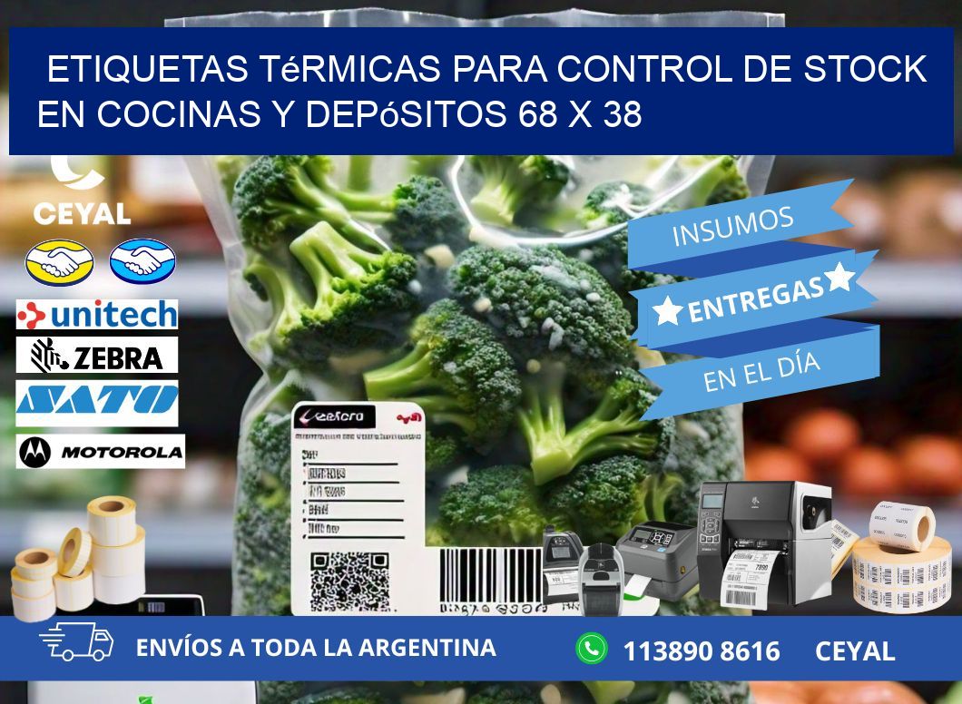 Etiquetas térmicas para control de stock en cocinas y depósitos 68 x 38