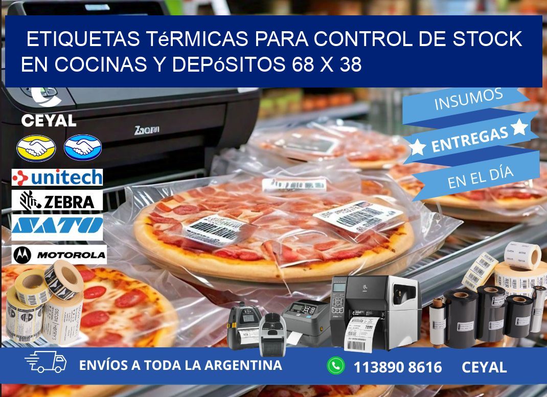 Etiquetas térmicas para control de stock en cocinas y depósitos 68 x 38