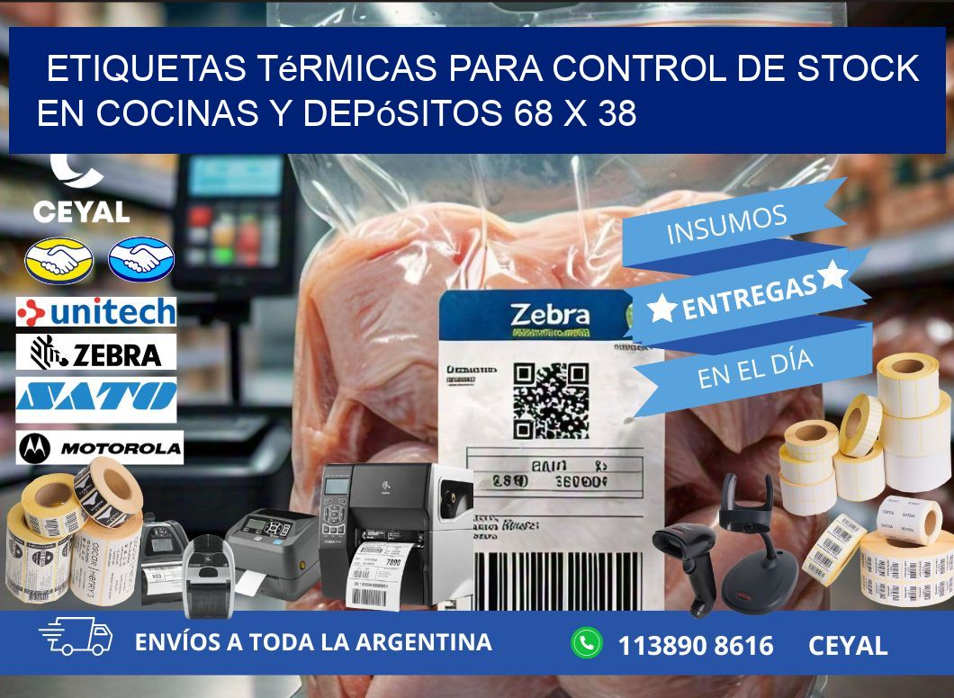 Etiquetas térmicas para control de stock en cocinas y depósitos 68 x 38