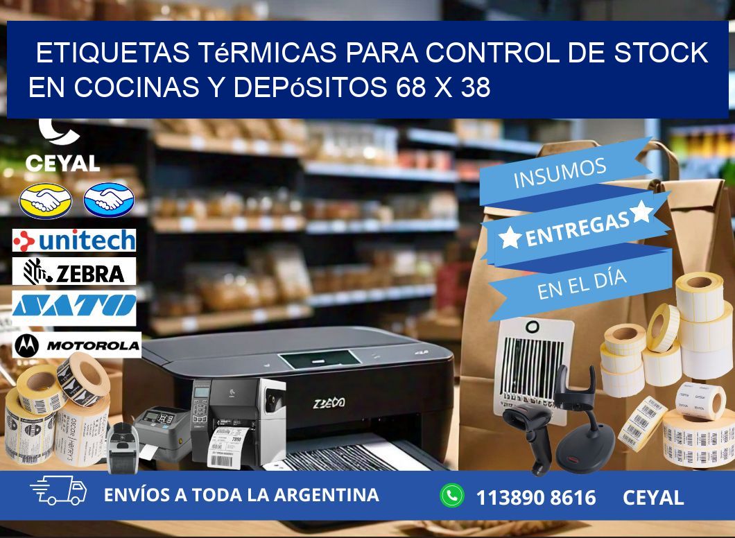 Etiquetas térmicas para control de stock en cocinas y depósitos 68 x 38