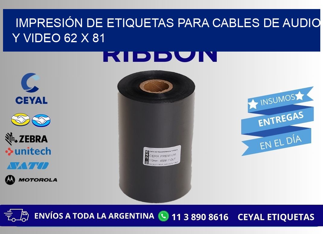 IMPRESIÓN DE ETIQUETAS PARA CABLES DE AUDIO Y VIDEO 62 x 81