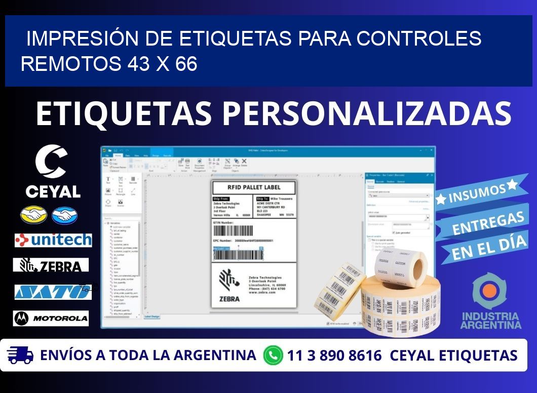 IMPRESIÓN DE ETIQUETAS PARA CONTROLES REMOTOS 43 x 66