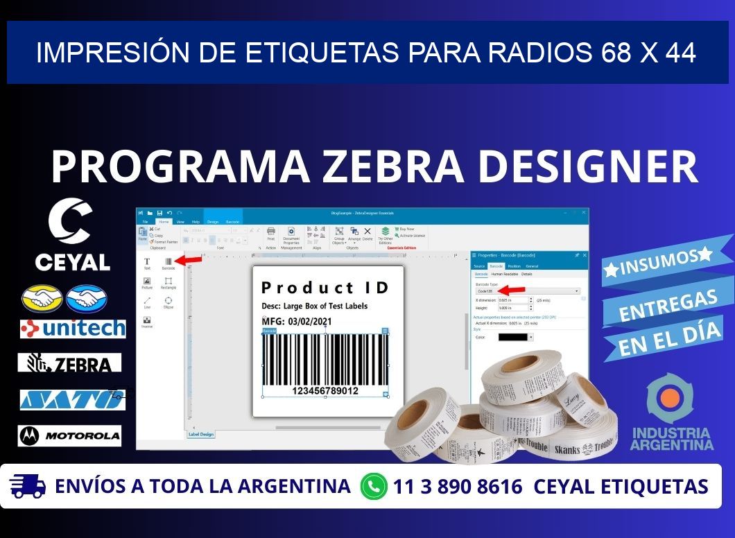 IMPRESIÓN DE ETIQUETAS PARA RADIOS 68 x 44