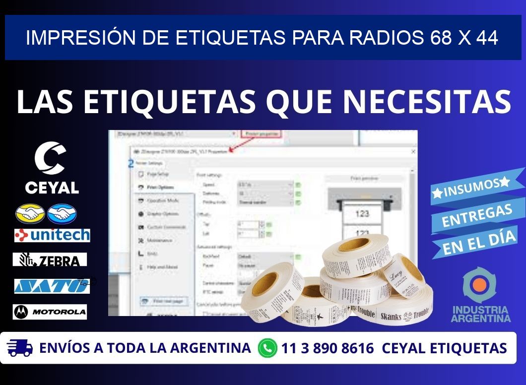 IMPRESIÓN DE ETIQUETAS PARA RADIOS 68 x 44