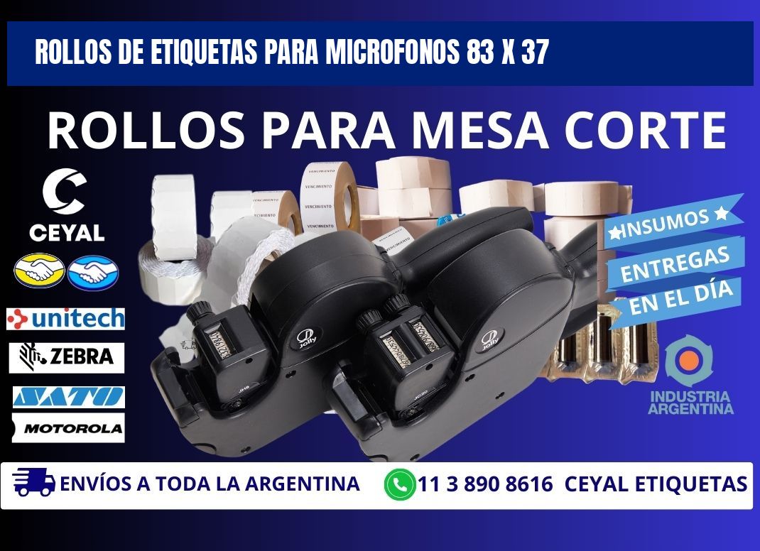 ROLLOS DE ETIQUETAS PARA MICROFONOS 83 x 37