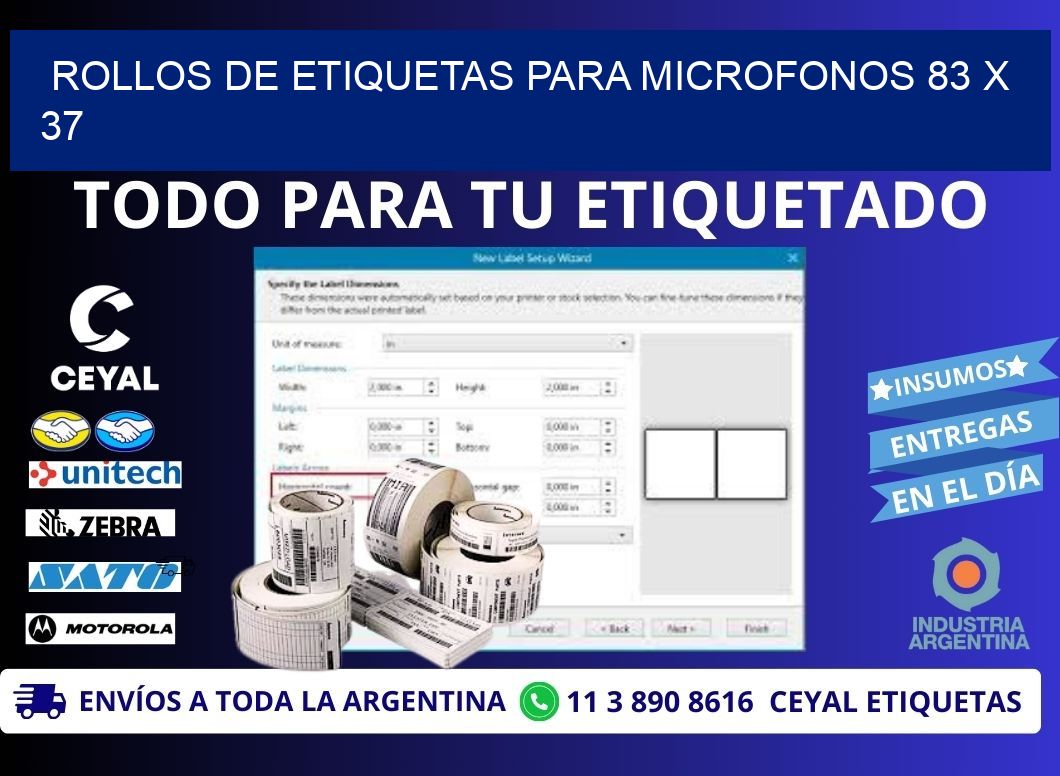 ROLLOS DE ETIQUETAS PARA MICROFONOS 83 x 37