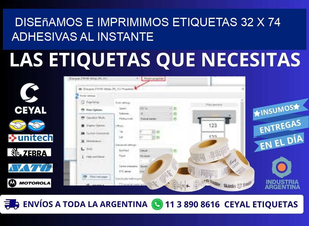 Diseñamos e Imprimimos Etiquetas 32 x 74 Adhesivas al Instante