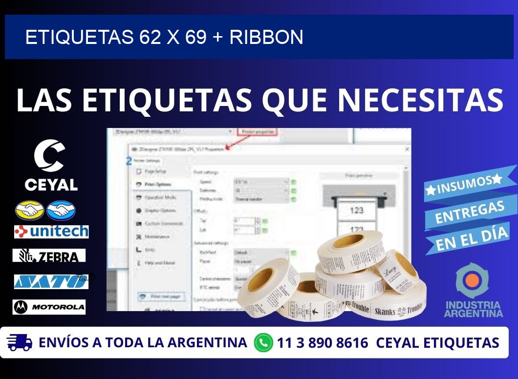 ETIQUETAS 62 x 69 + RIBBON