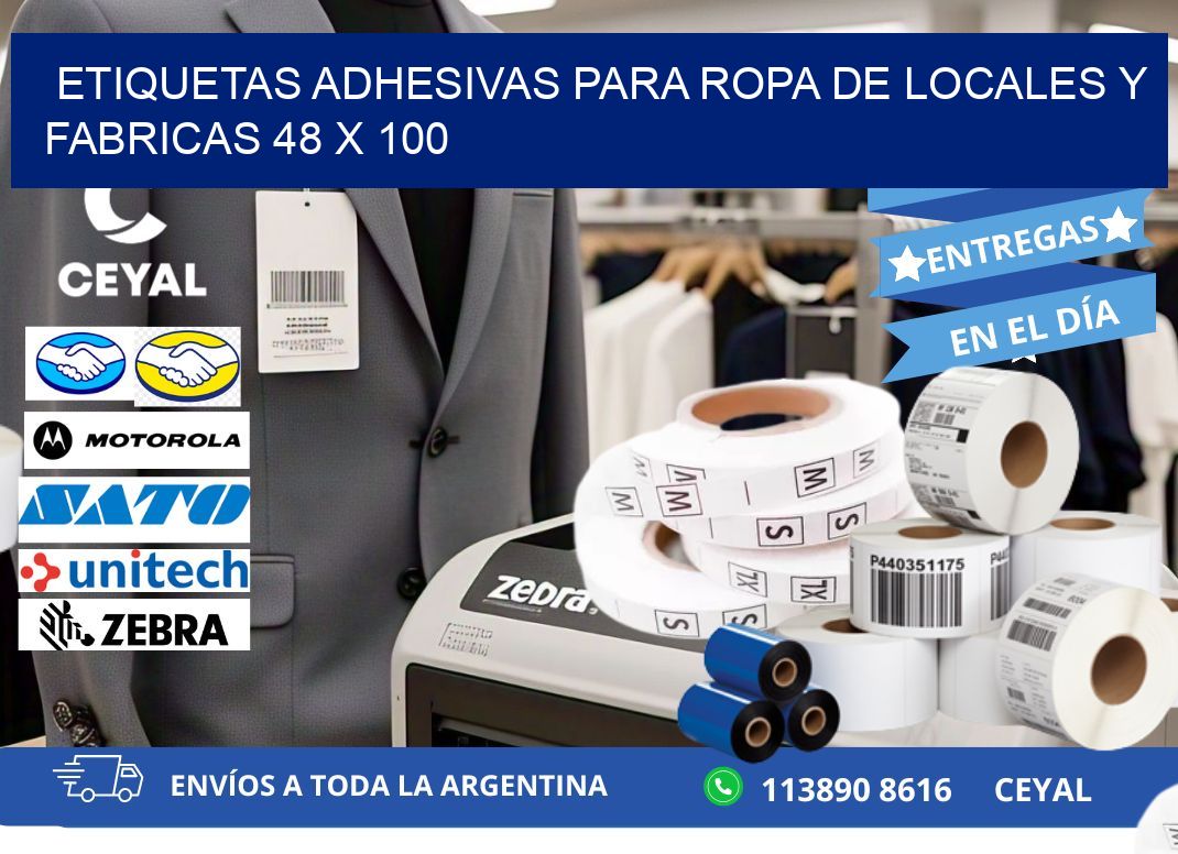 ETIQUETAS ADHESIVAS PARA ROPA DE LOCALES Y FABRICAS 48 x 100