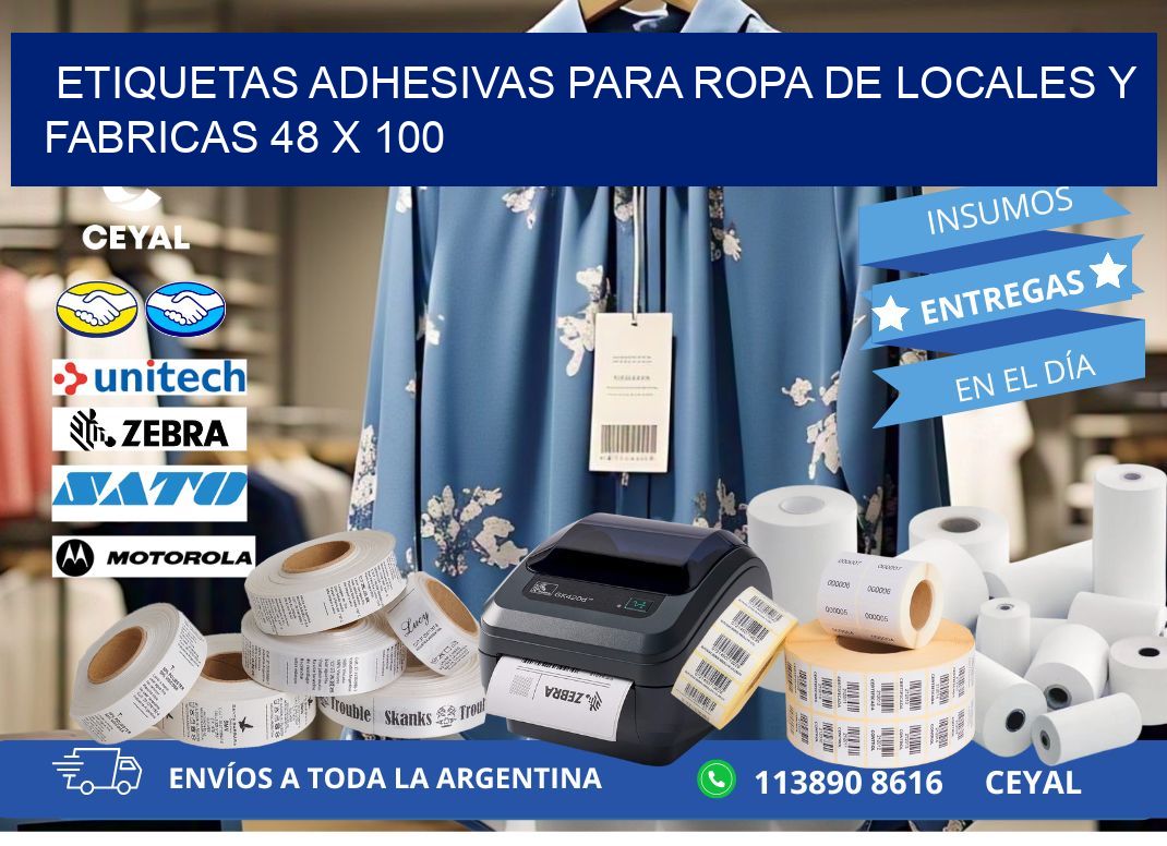 ETIQUETAS ADHESIVAS PARA ROPA DE LOCALES Y FABRICAS 48 x 100