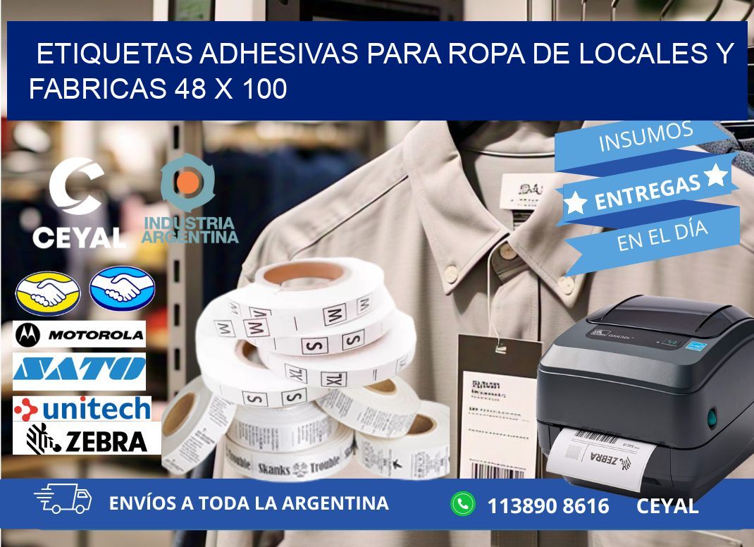 ETIQUETAS ADHESIVAS PARA ROPA DE LOCALES Y FABRICAS 48 x 100