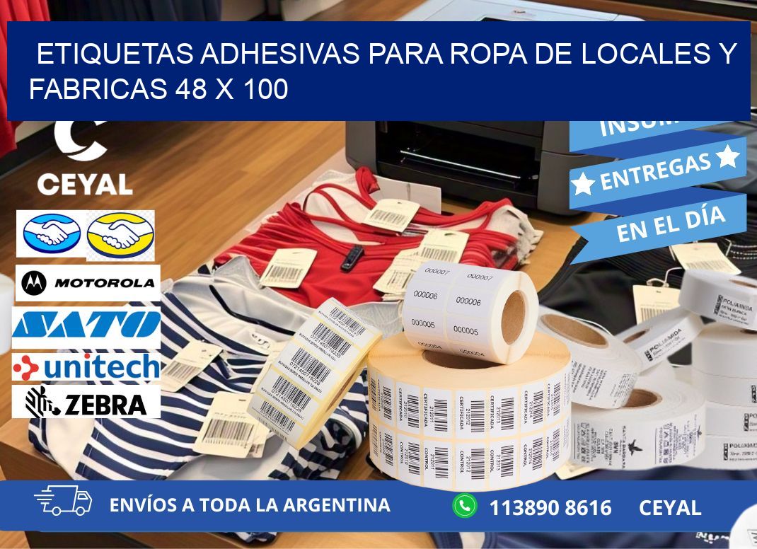 ETIQUETAS ADHESIVAS PARA ROPA DE LOCALES Y FABRICAS 48 x 100