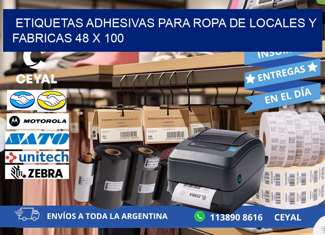 ETIQUETAS ADHESIVAS PARA ROPA DE LOCALES Y FABRICAS 48 x 100