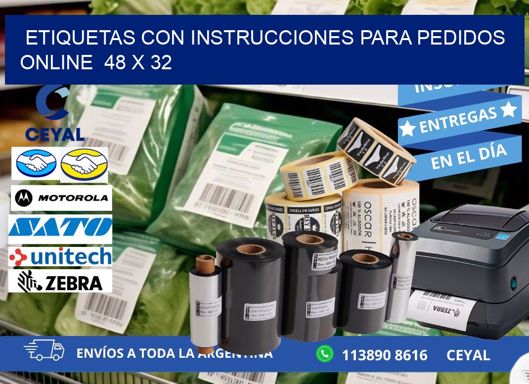 ETIQUETAS CON INSTRUCCIONES PARA PEDIDOS ONLINE  48 x 32