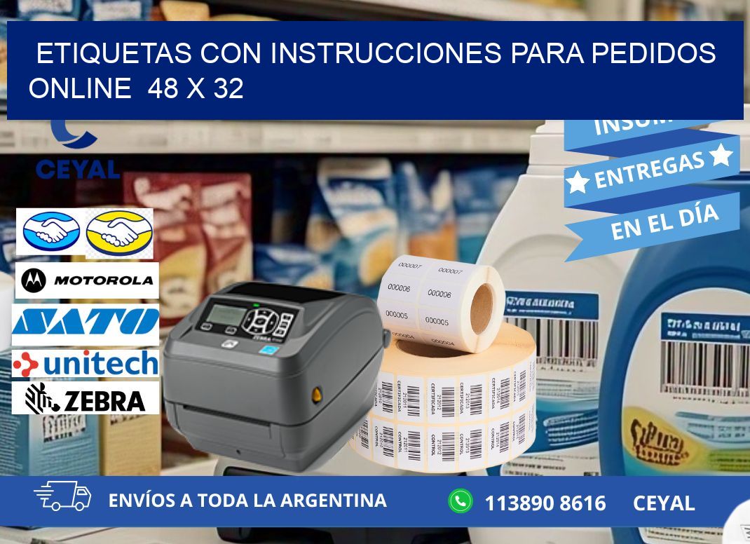 ETIQUETAS CON INSTRUCCIONES PARA PEDIDOS ONLINE  48 x 32