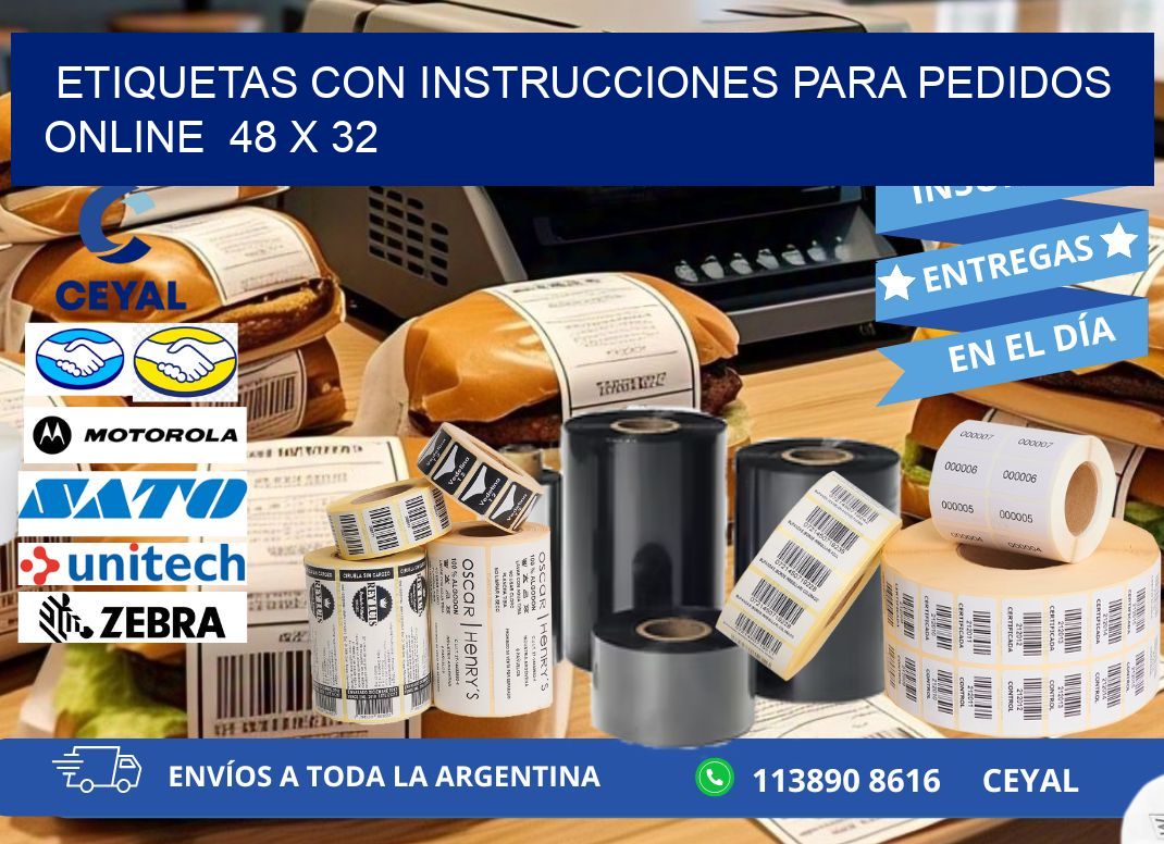 ETIQUETAS CON INSTRUCCIONES PARA PEDIDOS ONLINE  48 x 32