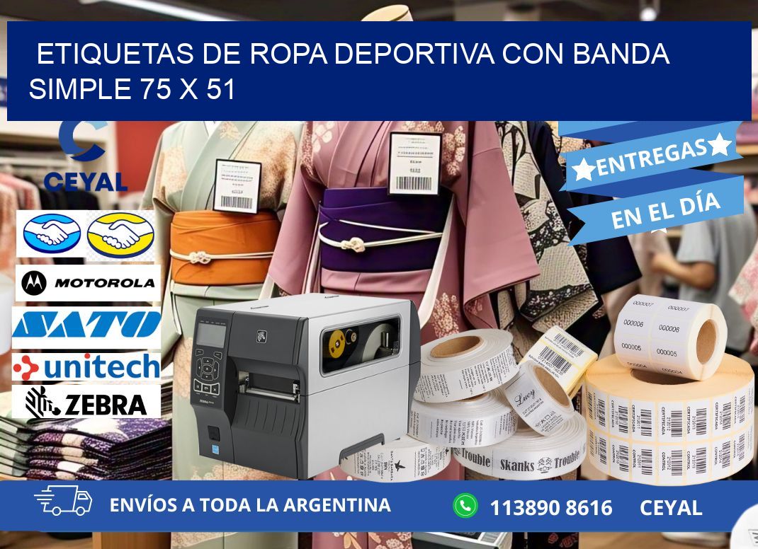 ETIQUETAS DE ROPA DEPORTIVA CON BANDA SIMPLE 75 x 51