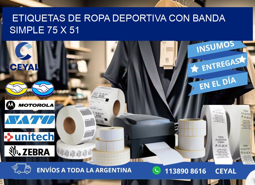 ETIQUETAS DE ROPA DEPORTIVA CON BANDA SIMPLE 75 x 51