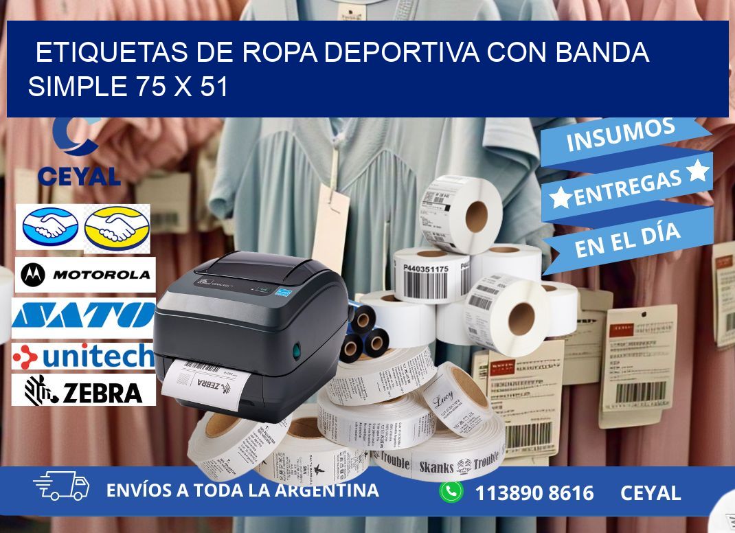 ETIQUETAS DE ROPA DEPORTIVA CON BANDA SIMPLE 75 x 51