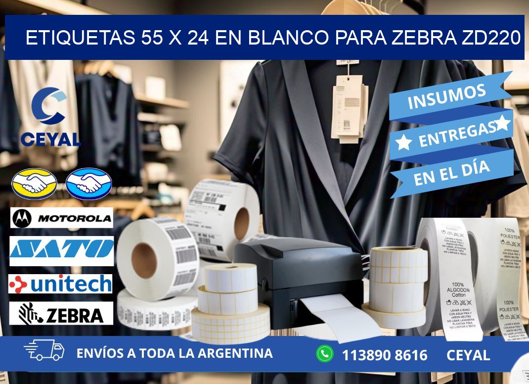 Etiquetas 55 x 24 en blanco para zebra zd220