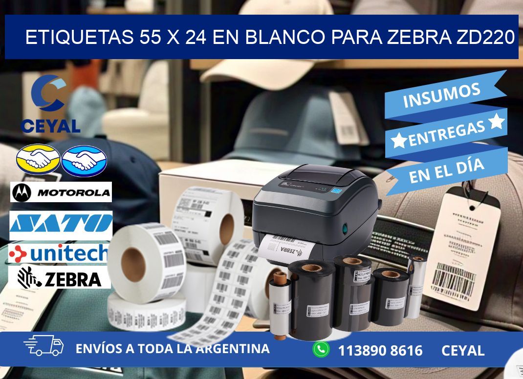 Etiquetas 55 x 24 en blanco para zebra zd220