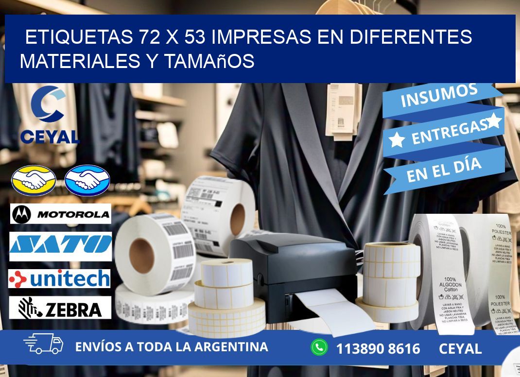 Etiquetas 72 x 53 Impresas en Diferentes Materiales y Tamaños