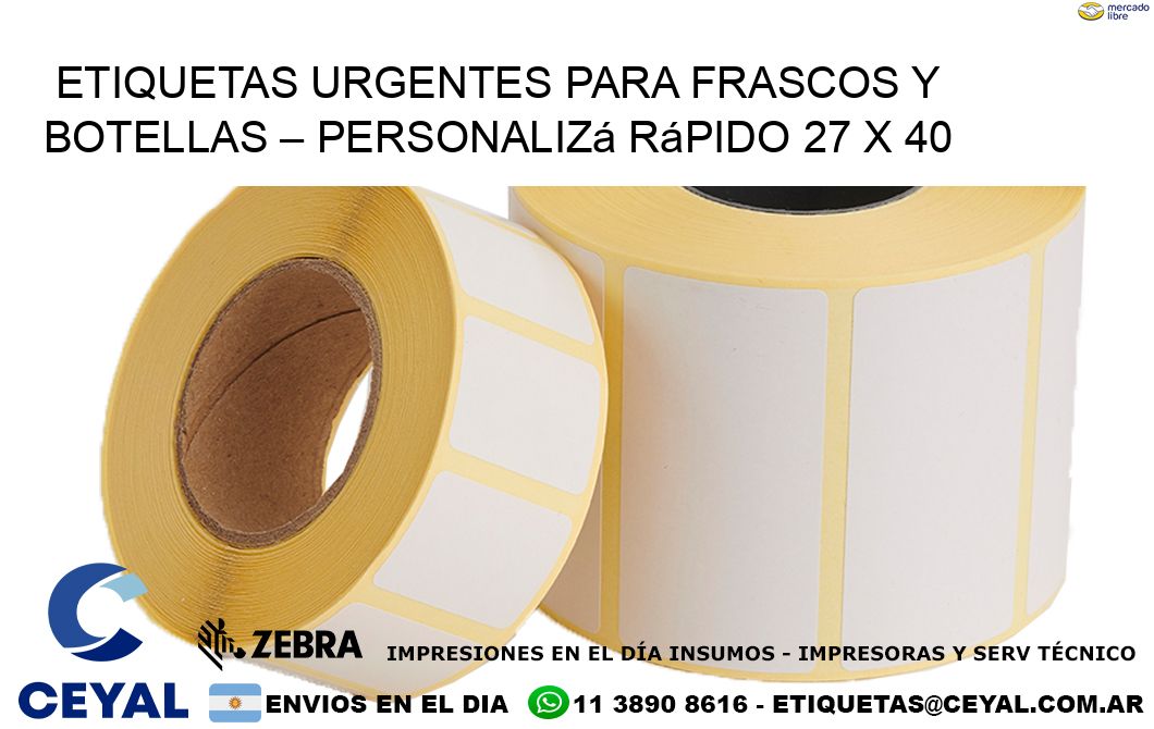 Etiquetas Urgentes para Frascos y Botellas – Personalizá Rápido 27 x 40