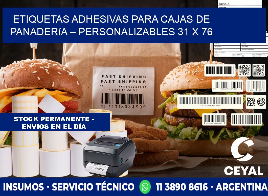 Etiquetas adhesivas para cajas de panadería – Personalizables 31 x 76