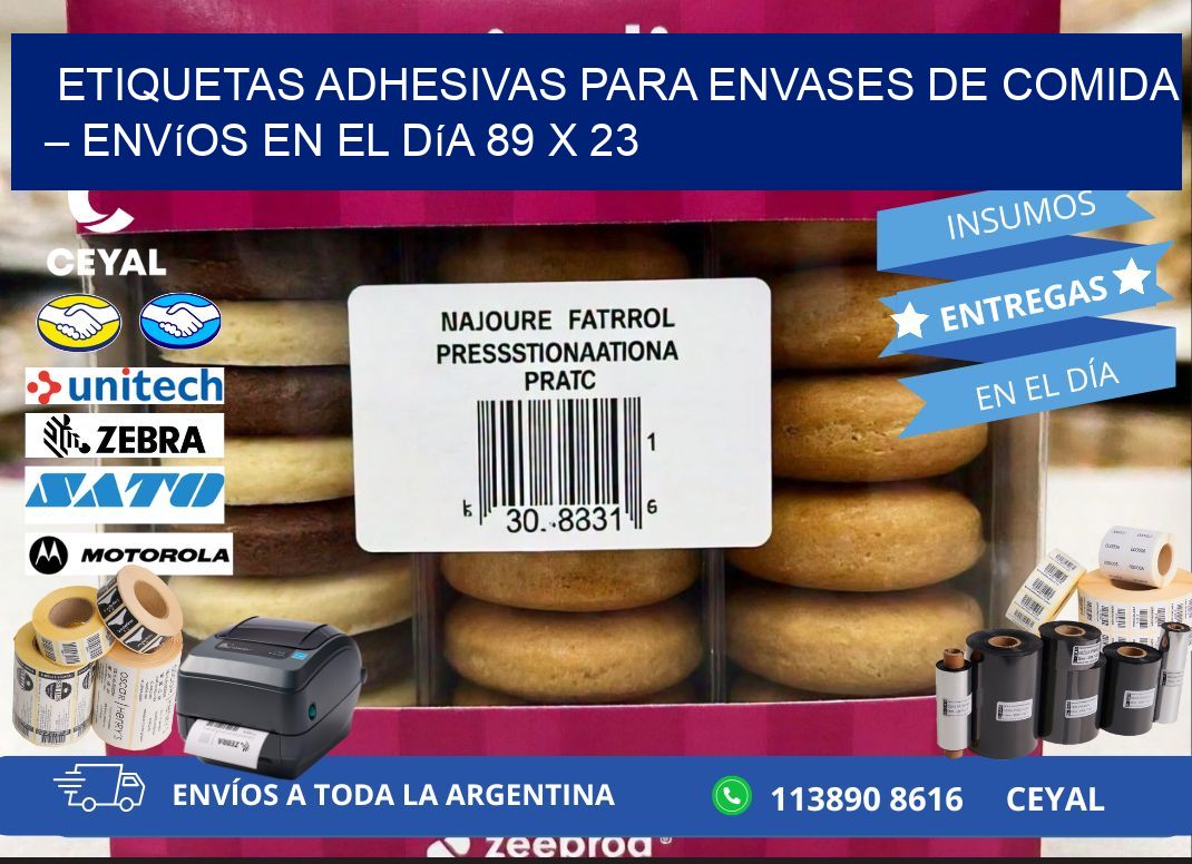 Etiquetas adhesivas para envases de comida – Envíos en el día 89 x 23