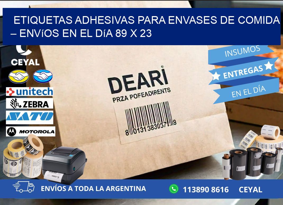 Etiquetas adhesivas para envases de comida – Envíos en el día 89 x 23