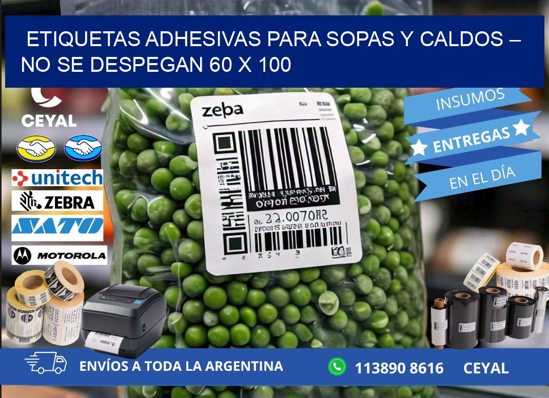 Etiquetas adhesivas para sopas y caldos – No se despegan 60 x 100