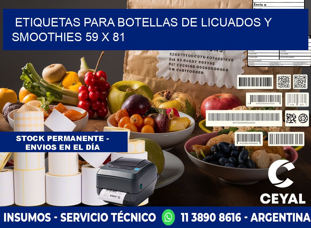 Etiquetas para botellas de licuados y smoothies 59 x 81