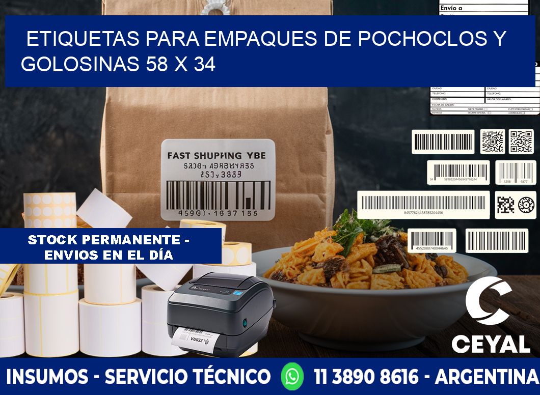 Etiquetas para empaques de pochoclos y golosinas 58 x 34