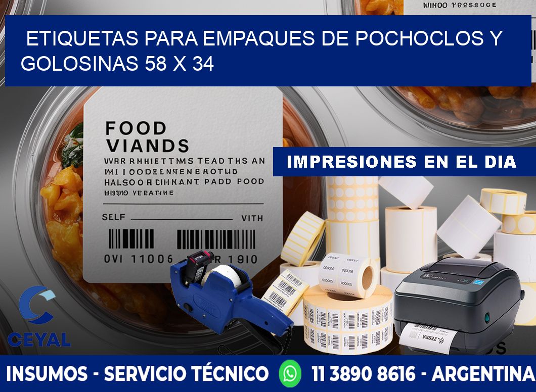 Etiquetas para empaques de pochoclos y golosinas 58 x 34