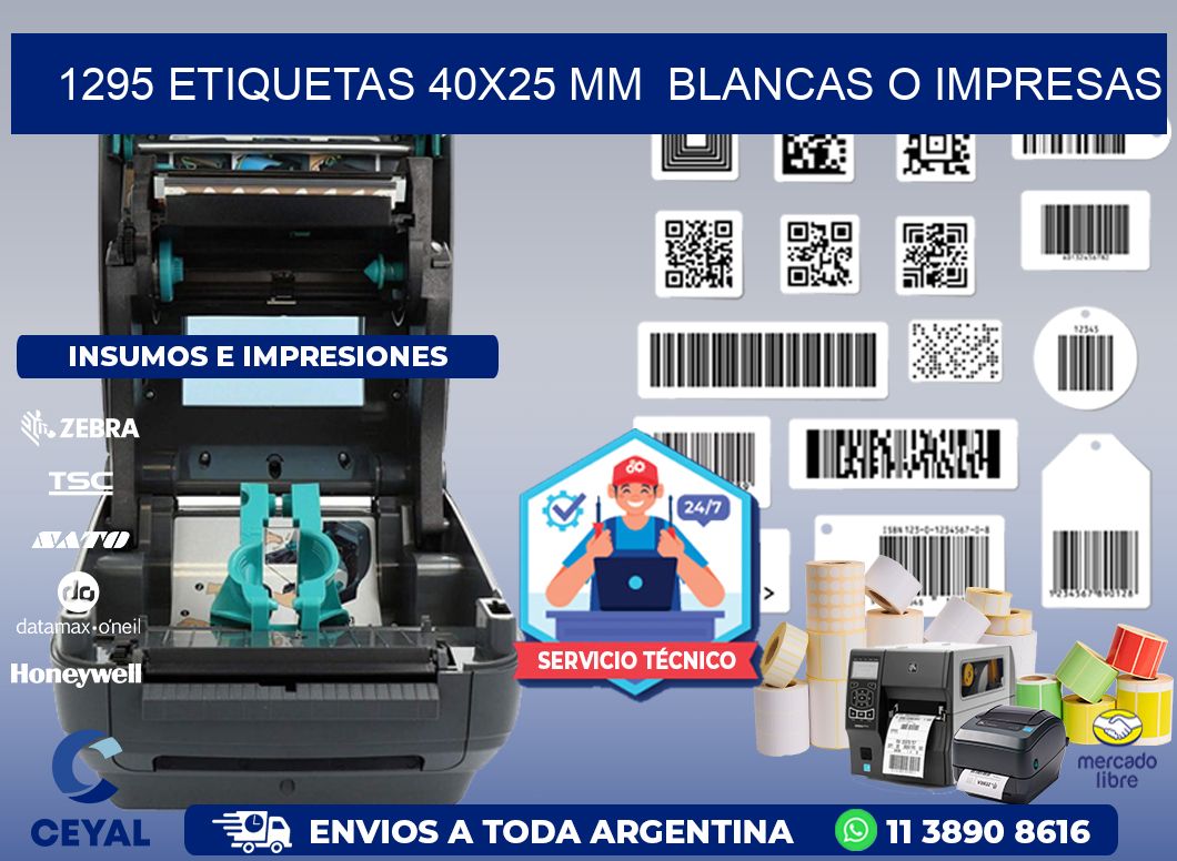 1295 ETIQUETAS 40x25 mm  BLANCAS O IMPRESAS