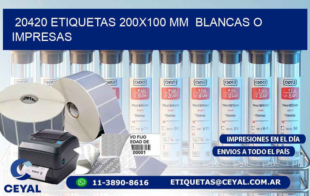 20420 ETIQUETAS 200x100 mm  BLANCAS O IMPRESAS