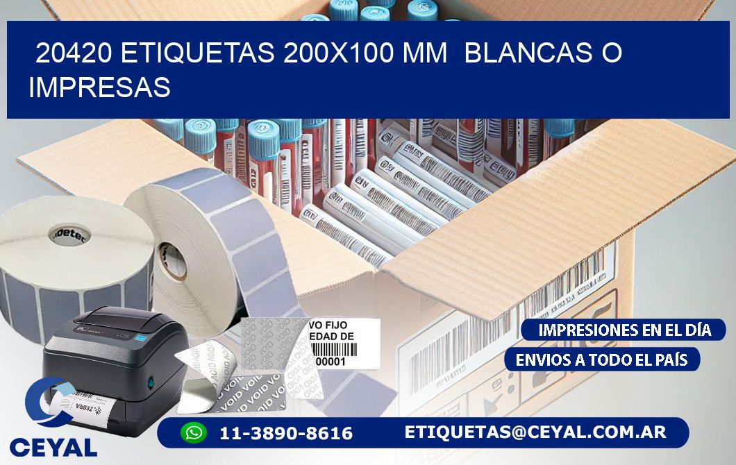 20420 ETIQUETAS 200×100 mm  BLANCAS O IMPRESAS