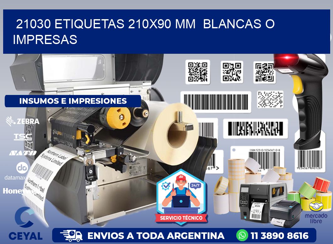 21030 ETIQUETAS 210x90 mm  BLANCAS O IMPRESAS