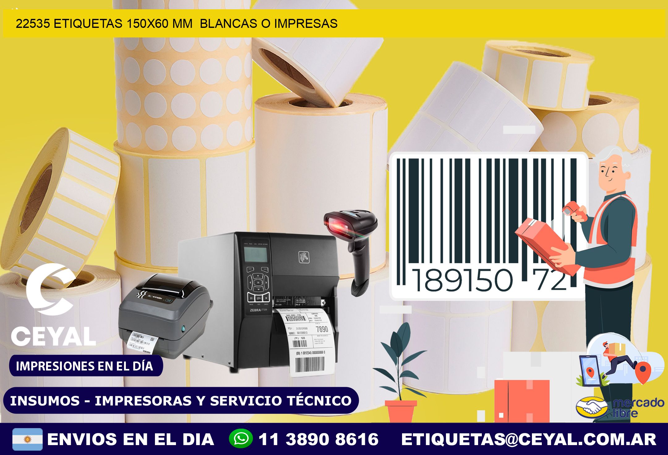 22535 ETIQUETAS 150×60 mm  BLANCAS O IMPRESAS