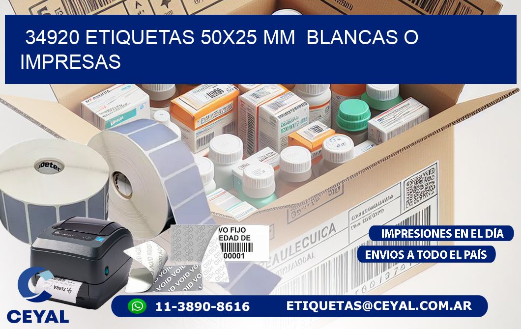 34920 ETIQUETAS 50x25 mm  BLANCAS O IMPRESAS