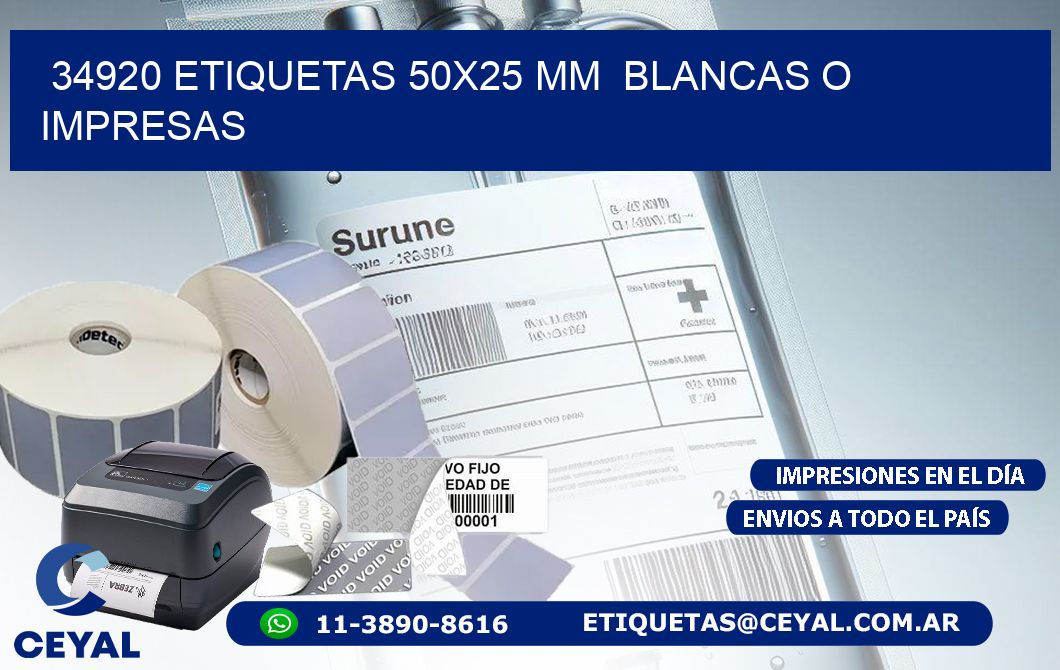 34920 ETIQUETAS 50x25 mm  BLANCAS O IMPRESAS