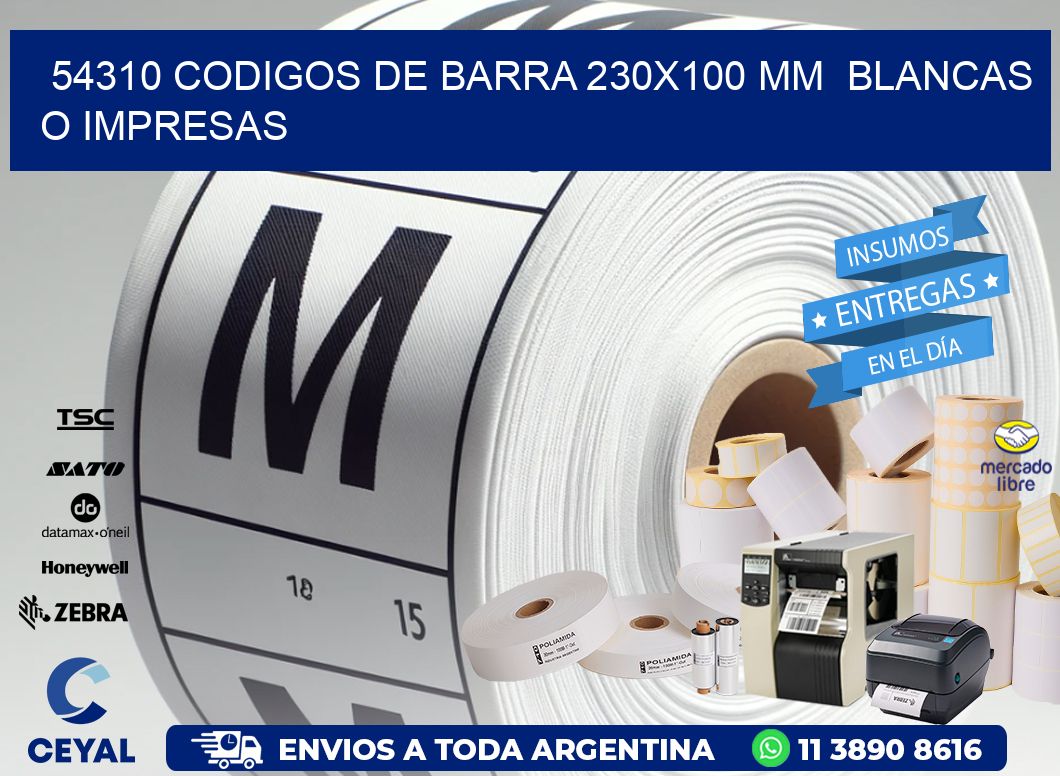 54310 CODIGOS DE BARRA 230x100 mm  BLANCAS O IMPRESAS