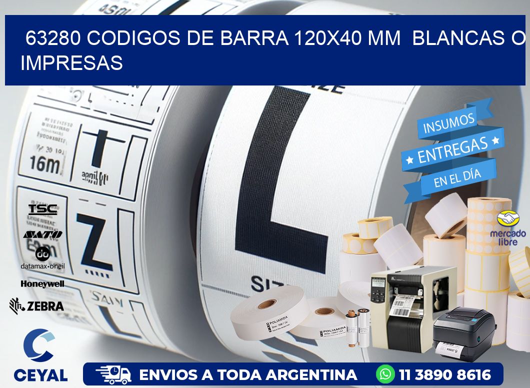 63280 CODIGOS DE BARRA 120x40 mm  BLANCAS O IMPRESAS